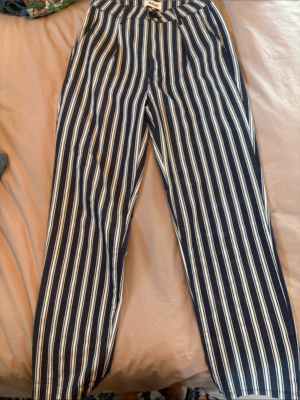 ROLLA'S Navy and White Vertical Stripe Chinos
